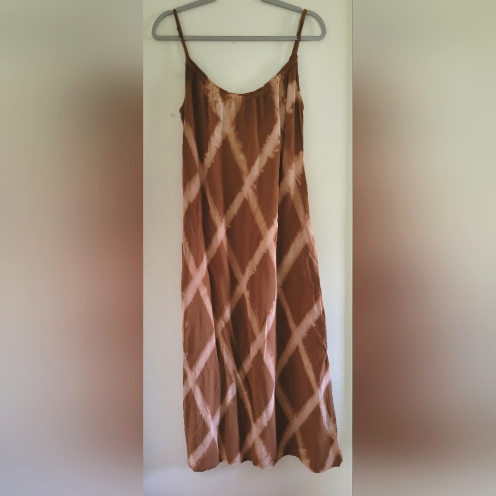 Anthropologie The Odells Brown Tie Dye Boho Beach Casual Morgana Midi Dress XS - Picture 2 of 11